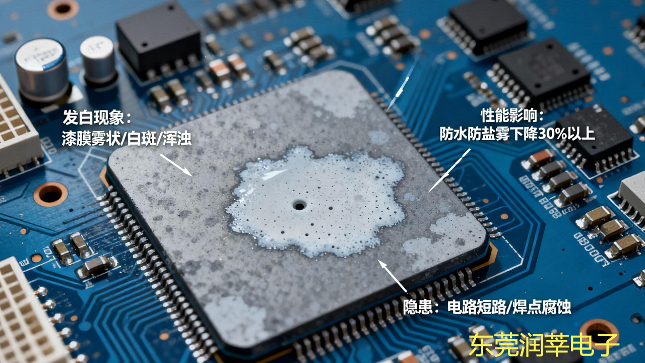 电路板三防漆涂覆后发白:3类核心原因+对应解决办法(图1) 电路板三防漆涂覆后发白:3类核心原因+对应解决办法(图1)